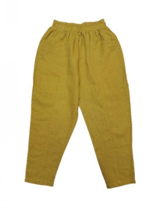 Natural Yellow Pockets Cotton Linen Pants Summer Natural Yellow Pockets Cotton Linen Pants Summer