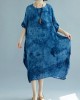 2025 blue long linen dress plus size O neck floral linen clothing dresses casual short sleeve baggy dresses linen caftans 2025 blue long linen dress plus size O neck floral linen clothing dresses casual short sleeve baggy dresses linen caftans
