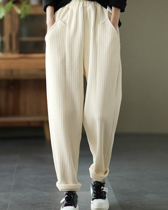 Vintage Chocolate Thick Button Pockets Straight Casual Fall Pants Vintage Chocolate Thick Button Pockets Straight Casual Fall Pants