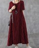 Vivid patchwork linen quilting dresses Runway black plaid Dresses summer Vivid patchwork linen quilting dresses Runway black plaid Dresses summer