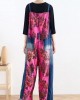 2025 retro national style rose printed loose denim overalls 2025 retro national style rose printed loose denim overalls