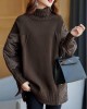 Simple Chocolate Turtleneck Patchwork Loose Fall Knit sweaters Simple Chocolate Turtleneck Patchwork Loose Fall Knit sweaters