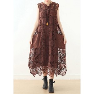 Organic Chocolate sleeveless cotton Tunics o neck lace summer Dresses