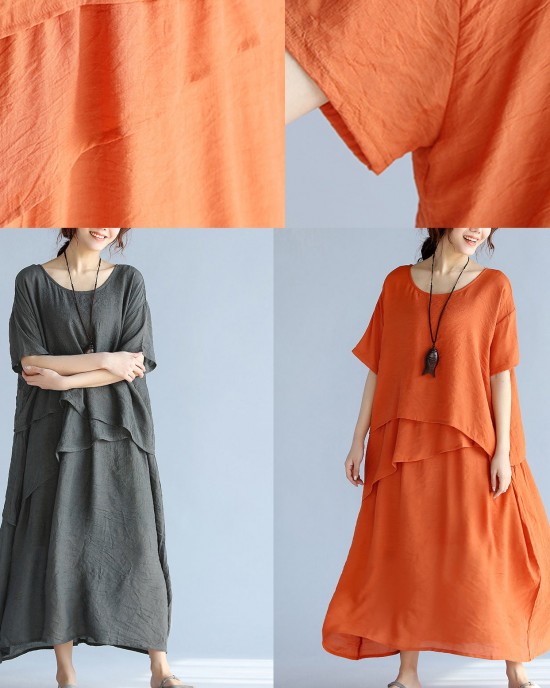 baggy gray long linen dresses oversized layered cotton maxi dress vintage short sleeve cotton clothing baggy gray long linen dresses oversized layered cotton maxi dress vintage short sleeve cotton clothing