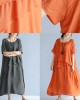 baggy gray long linen dresses oversized layered cotton maxi dress vintage short sleeve cotton clothing baggy gray long linen dresses oversized layered cotton maxi dress vintage short sleeve cotton clothing