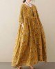 Natural light Yellow O-Neck Pockets Print Summer Sundress Natural light Yellow O-Neck Pockets Print Summer Sundress