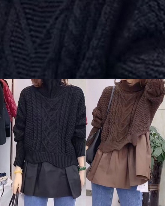 Elegant Black Turtle Neck fashion Knit Sweater Tops Winter Elegant Black Turtle Neck fashion Knit Sweater Tops Winter