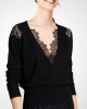 Women Black V Neck Lace Patchwork Hollow Out Wool Knitted Tops Winter Women Black V Neck Lace Patchwork Hollow Out Wool Knitted Tops Winter