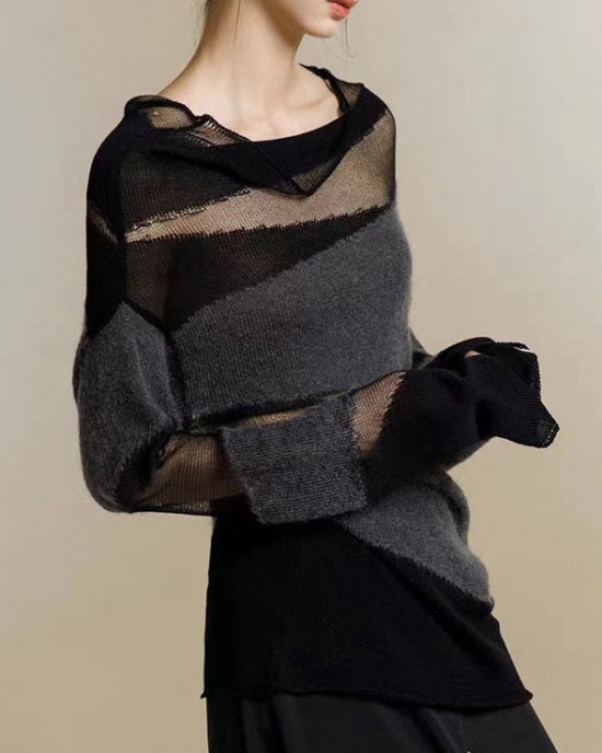 New Black Turtleneck Tulle Patchwork Thin Knit Sweaters Fall New Black Turtleneck Tulle Patchwork Thin Knit Sweaters Fall
