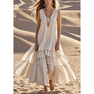DIY White Exra Large Hem Cotton Maxi Dress Sleeveless