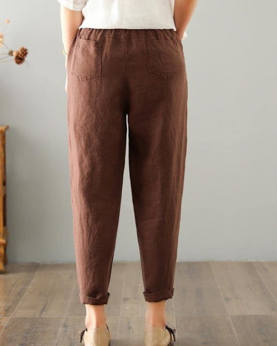 Women Chocolate Cotton Linen Summer Pants Women Chocolate Cotton Linen Summer Pants