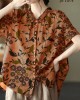 Plus Size Orange Peter Pan Collar Pockets Patchwork Ramie Cardigan Plus Size Orange Peter Pan Collar Pockets Patchwork Ramie Cardigan