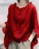 Art Navy Tops Ruffles Trim Half Sleeve Shirts Blouse Plus Size