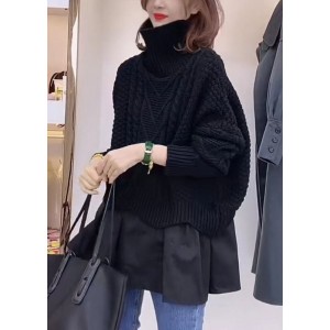 Elegant Black Turtle Neck fashion Knit Sweater Tops Winter
