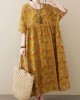 Natural light Yellow O-Neck Pockets Print Summer Sundress Natural light Yellow O-Neck Pockets Print Summer Sundress