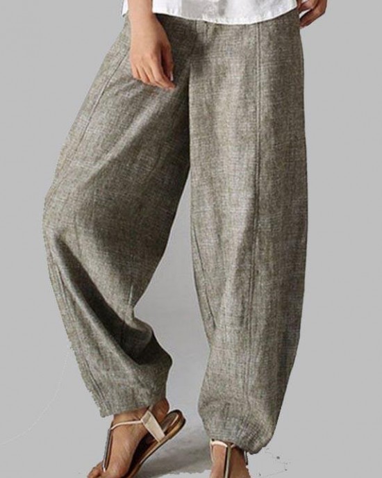 Stylish Chocolate Pockets Cotton Harem Wide Leg Pants Summer Stylish Chocolate Pockets Cotton Harem Wide Leg Pants Summer