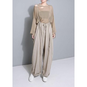 stylish women khaki cotton linen wide leg pants multiple wearing methods pants
