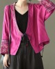 Women Red Embroideried Long sleeve Linen Shirt Women Red Embroideried Long sleeve Linen Shirt