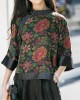 Modern black Stand Collar button print Patchwork Silk tops Spring Modern black Stand Collar button print Patchwork Silk tops Spring