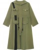 Chic Army Green Pockets Patchwork Button Zippered Fall Tie Waist Hooded Coat Long Sleeve Chic Army Green Pockets Patchwork Button Zippered Fall Tie Waist Hooded Coat Long Sleeve