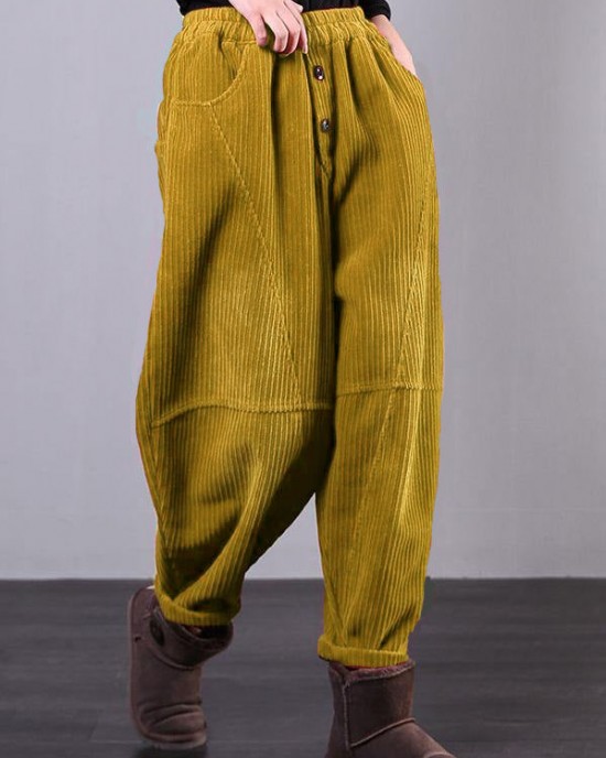 Modern Red Women Pants Oversize Fall Corduroy Pockets Cotton Casual Pants Modern Red Women Pants Oversize Fall Corduroy Pockets Cotton Casual Pants