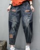 Women Blue Pockets Patchwork Casual Fall Denim Pants Women Blue Pockets Patchwork Casual Fall Denim Pants