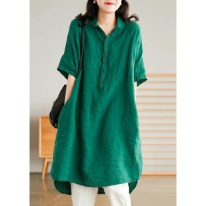 Jade Green Linen Women Casual Linen Shirt Dress