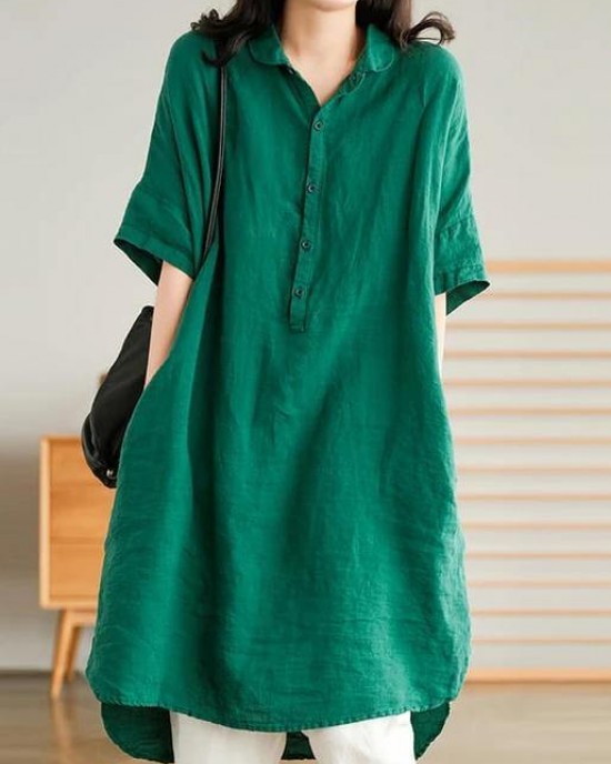 Jade Green Linen Women Casual Linen Shirt Dress Jade Green Linen Women Casual Linen Shirt Dress