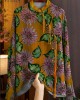 Beautiful Green Mandarin Collar Button Print Silk Shirt Top Spring Beautiful Green Mandarin Collar Button Print Silk Shirt Top Spring