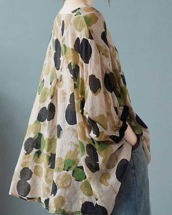 Plus Size Green O-Neck Dot Half Sleeve Shirts Plus Size Green O-Neck Dot Half Sleeve Shirts