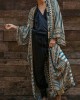 Bohemian Blue Geometric Print Long sleeve kimono robe Mid Summer Cotton