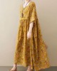 Natural light Yellow O-Neck Pockets Print Summer Sundress Natural light Yellow O-Neck Pockets Print Summer Sundress