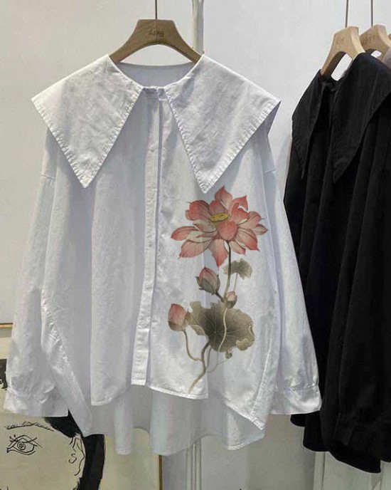 Bohemian Purple Pink Peter Pan Collar Button asymmetrical design Fall Long sleeve Top Bohemian Purple Pink Peter Pan Collar Button asymmetrical design Fall Long sleeve Top
