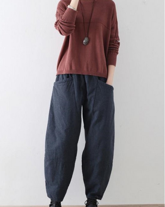 2025 winter dark blue cotton pants warm thick oversized linen pants casual cozy style 2025 winter dark blue cotton pants warm thick oversized linen pants casual cozy style