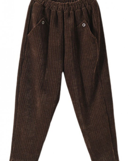 Vintage Chocolate Thick Button Pockets Straight Casual Fall Pants Vintage Chocolate Thick Button Pockets Straight Casual Fall Pants