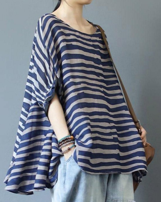 Organic Blue Striped Blouse O Neck Top Photography Organic Blue Striped Blouse O Neck Top Photography