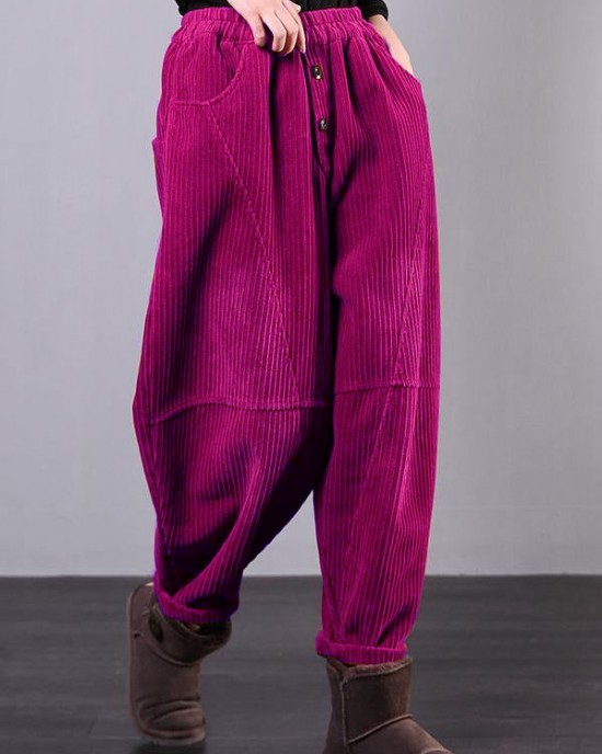 Modern Red Women Pants Oversize Fall Corduroy Pockets Cotton Casual Pants Modern Red Women Pants Oversize Fall Corduroy Pockets Cotton Casual Pants