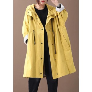 Women hooded drawstring pockets fine clothes For Women yellow loose jackets