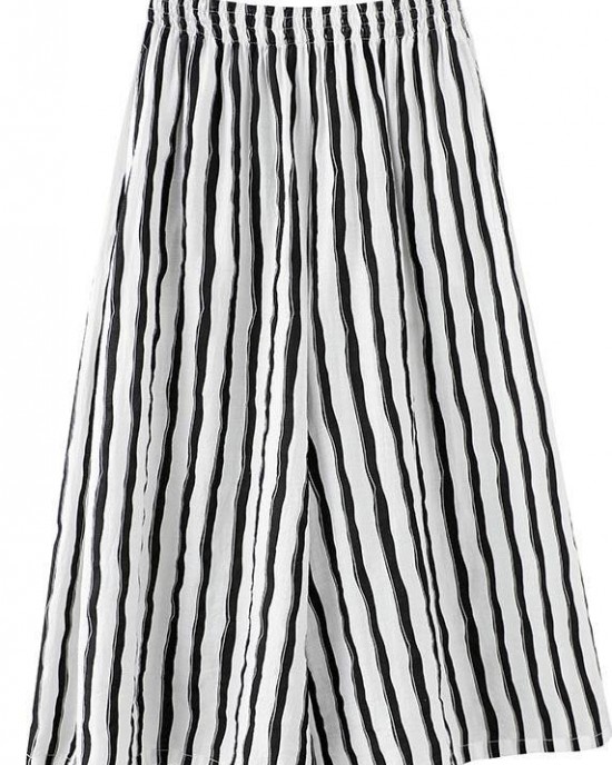 Plus Size Black White Striped Wide Leg Pants Summer Cotton Plus Size Black White Striped Wide Leg Pants Summer Cotton