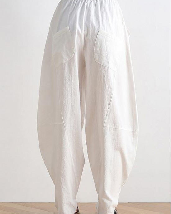 Vintage white cotton and linen loose casual trousers Zen lantern pants Vintage white cotton and linen loose casual trousers Zen lantern pants