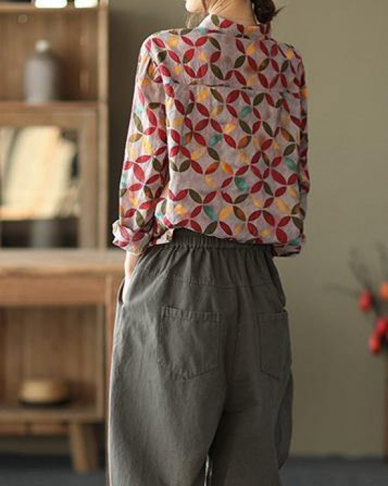 Unique Lapel Patchwork Spring Tunic Pattern Photography Red Print Blouse Unique Lapel Patchwork Spring Tunic Pattern Photography Red Print Blouse