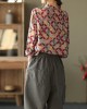 Unique Lapel Patchwork Spring Tunic Pattern Photography Red Print Blouse Unique Lapel Patchwork Spring Tunic Pattern Photography Red Print Blouse