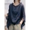 Art Navy Tops Ruffles Trim Half Sleeve Shirts Blouse Plus Size