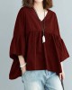 Black V Neck Patchwork Asymmetrical Design Fall Top Three Quarter sleeve Black V Neck Patchwork Asymmetrical Design Fall Top Three Quarter sleeve