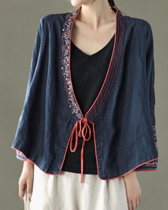 Women Red Embroideried Long sleeve Linen Shirt Women Red Embroideried Long sleeve Linen Shirt