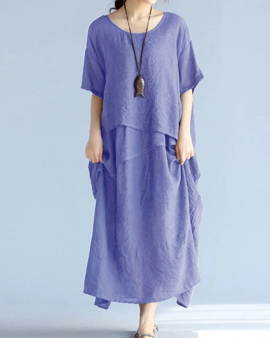 baggy gray long linen dresses oversized layered cotton maxi dress vintage short sleeve cotton clothing baggy gray long linen dresses oversized layered cotton maxi dress vintage short sleeve cotton clothing