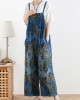Spring original literary fashion retro ethnic style blue printed loose denim overalls Spring original literary fashion retro ethnic style blue printed loose denim overalls