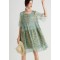 Art Green Embroideried O-Neck Loose Summer Flare Sleeve Dress