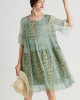 Art Green Embroideried O-Neck Loose Summer Flare Sleeve Dress Art Green Embroideried O-Neck Loose Summer Flare Sleeve Dress