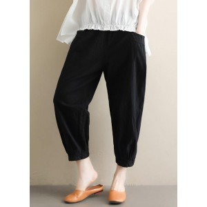 Elegant black Jeans  elastic waist asymmetric Fabrics casual pants